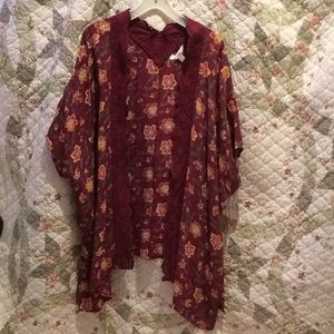 Deep ruby red floral kimono